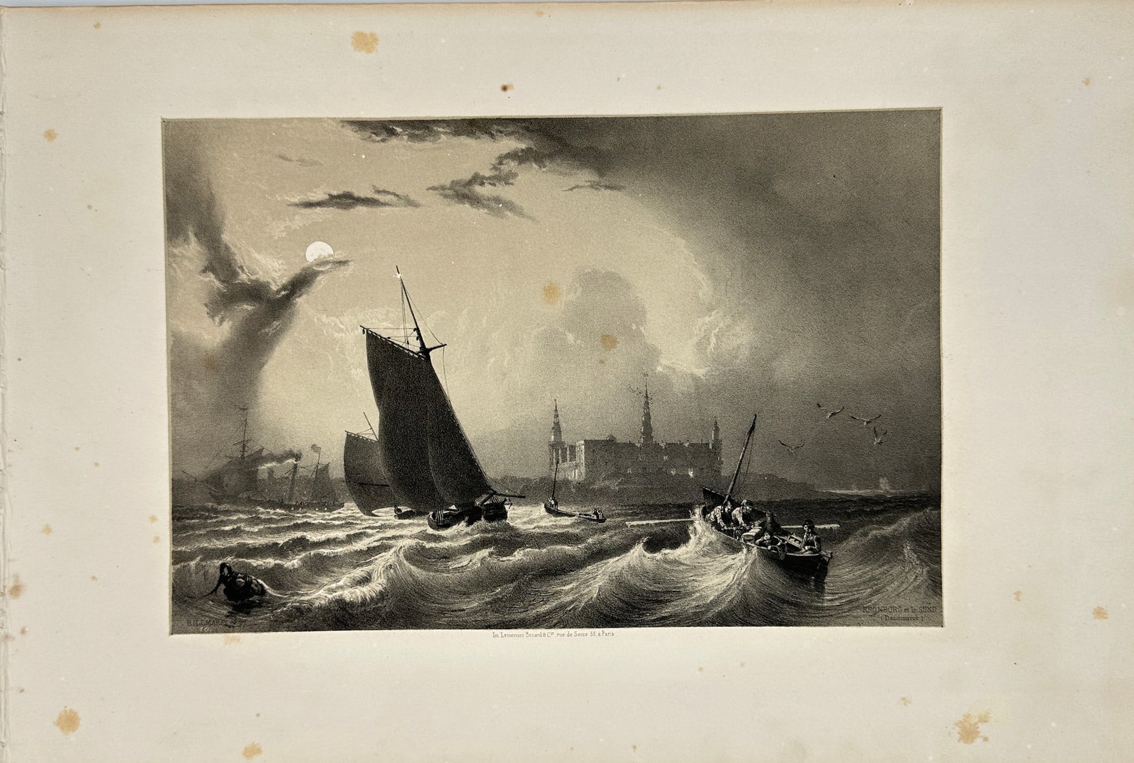 Carl Johan Billmark - Antique Print - View Of Storm At Sea  - Denmark (1 of 2)