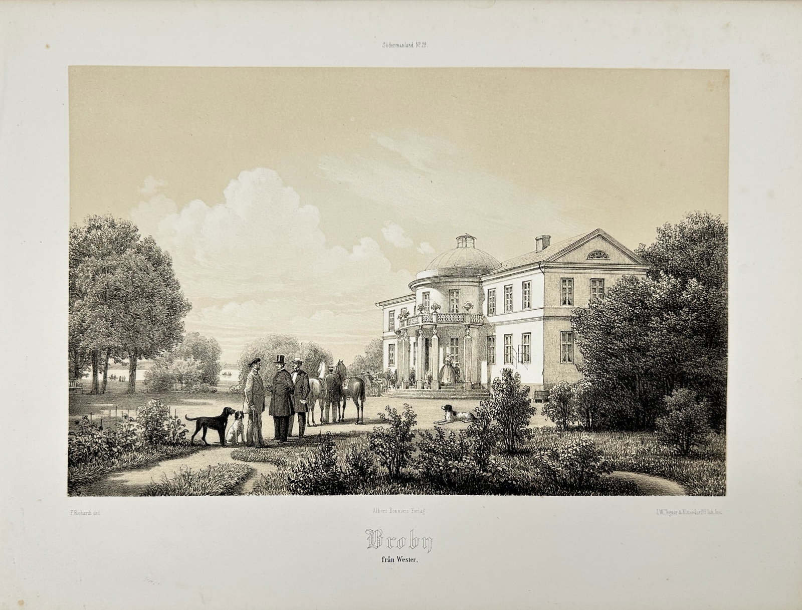 Ferdinand Richardt - Antique Print - Claestorp Castle in 1869 - Sweden history: "Herregårdar uti Södermanland" — This chromolithography is from Ferdinand Richardt's work Herregårdar uti Södermanland (Manors in Södermanland). The work was published by Albert Bonniers Förla
