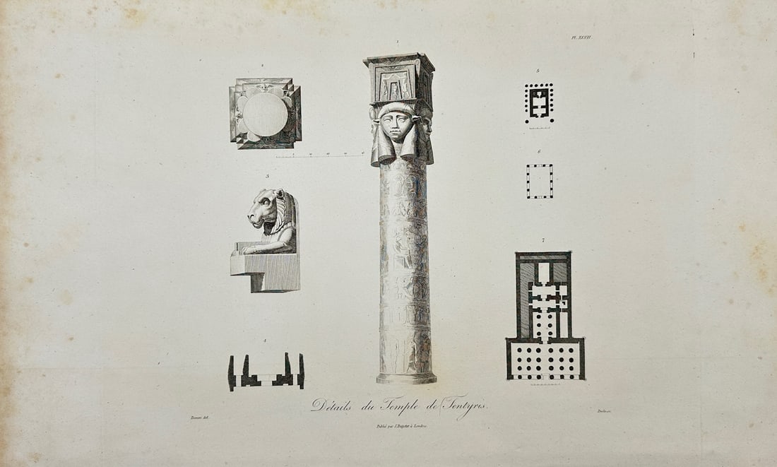 Vivant Denon - Antique Print - Details of the Temple of Tentyris - Egypt: "Details of the Temple of Tentyris" — This antique engraving is from Dominique Vivant Denon’s Voyage dans la Basse et la Haute Égypte, pendant les campagnes de Bonaparte (Journey in Lower and Upp