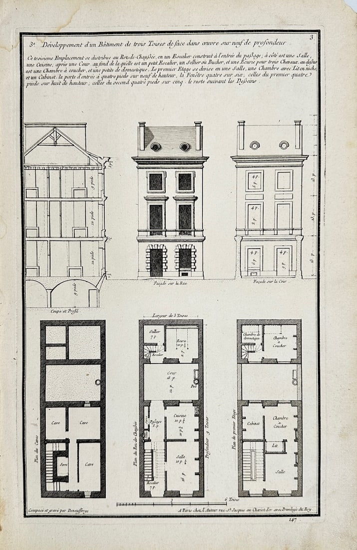 Antique Architectural Print - Neufforge - Building Development - France (1 of 2)