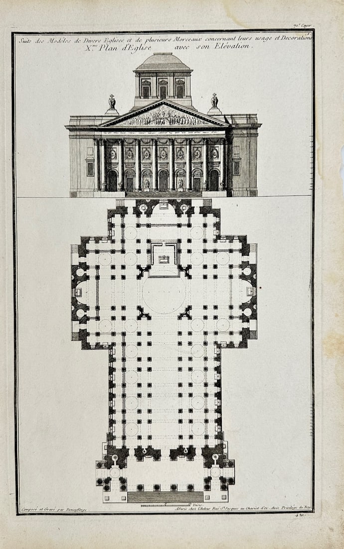 Antique Architectural Print - Construction Plan of the Pantheon - France (1 of 2)