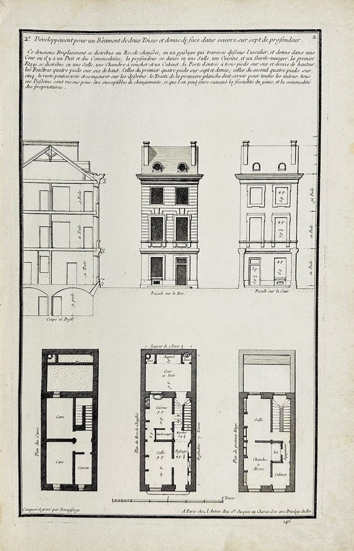 Antique Architectural Print - Neufforge - Building Development - France: "Recueil Élémentaire d’Architecture" — This antique architectural print is from Jean-François de Neufforge’s Recueil Élémentaire d’Architecture. The work was published in Paris in 1770. R
