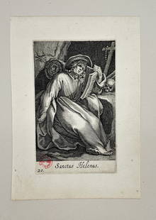 Boetius Adams Bolswert - Antique print - Saint Helenus - Sanctus Helenus: "Sacra Eremus Ascetriarum" — This rare engraving originates from the series Sacra Eremus Ascetriarum by Boetius Adams Bolswert after Abraham Bloemaert, published in Antwerp in 1619. Boetius Adamsz.