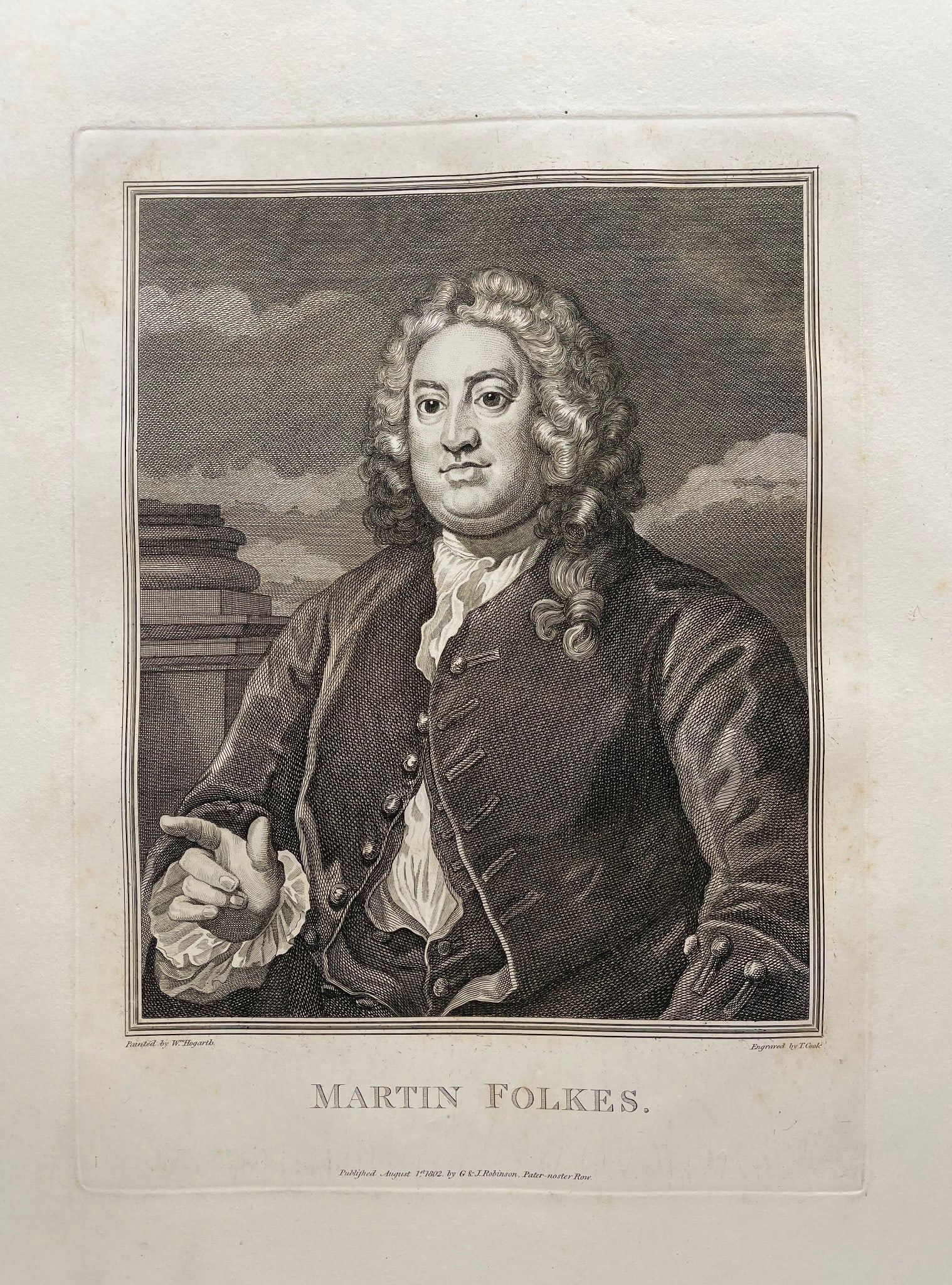 William Hogarth - Antique Engraving - Portrait of Martin Folkes - London (1 of 3)