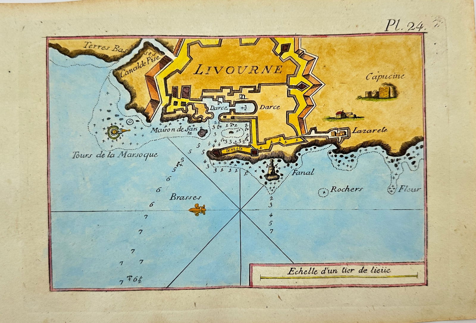 Joseph Roux - Original Antique Map - Baye of Livorno - Italy (1 of 2)