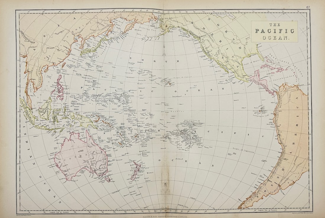 Walter Graham Blackie - Original Antique Map - The Pacifico Ocean (1 of 3)