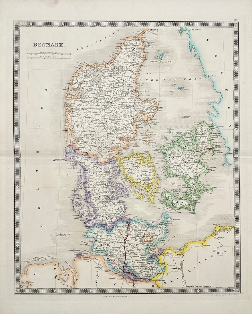 John Dower - Original Antique Map - Map of Denmark - The Kattegat - Geography (1 of 3)