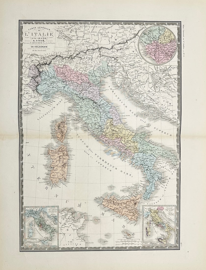 Charles Delagrave - Original Antique Map - General Map of Ancient Italy (1 of 3)