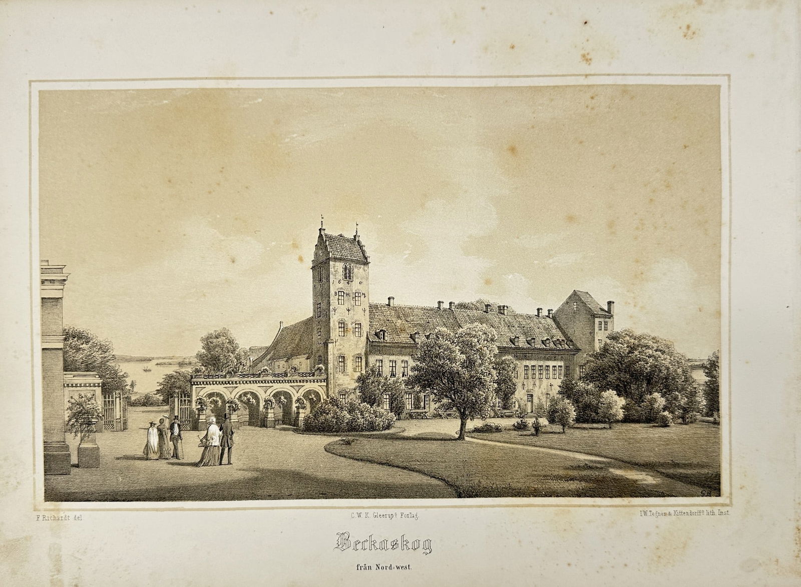 Richardt Ferdinand - Old Lithograph Print - Bäckaskog Castle - Sweden Europe (1 of 2)