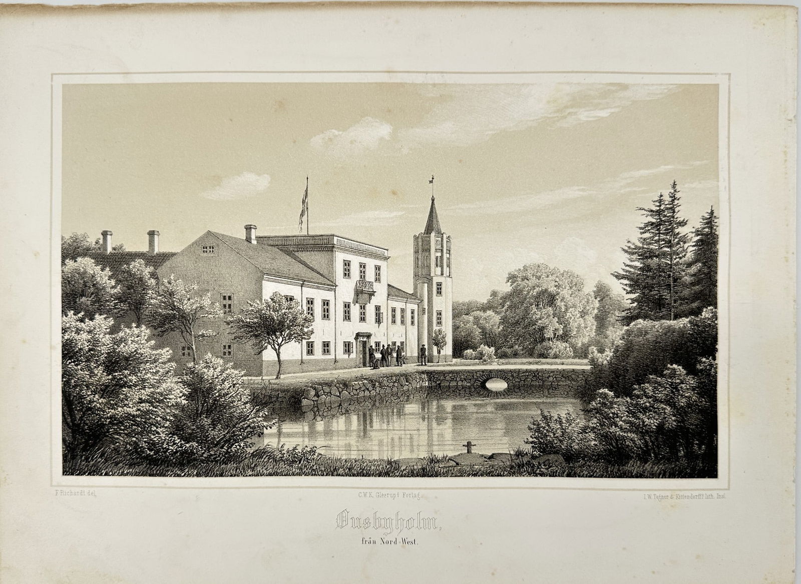 Richardt Ferdinand - Old Lithograph Print - Ousbyholm From the North-West Sweden (1 of 2)