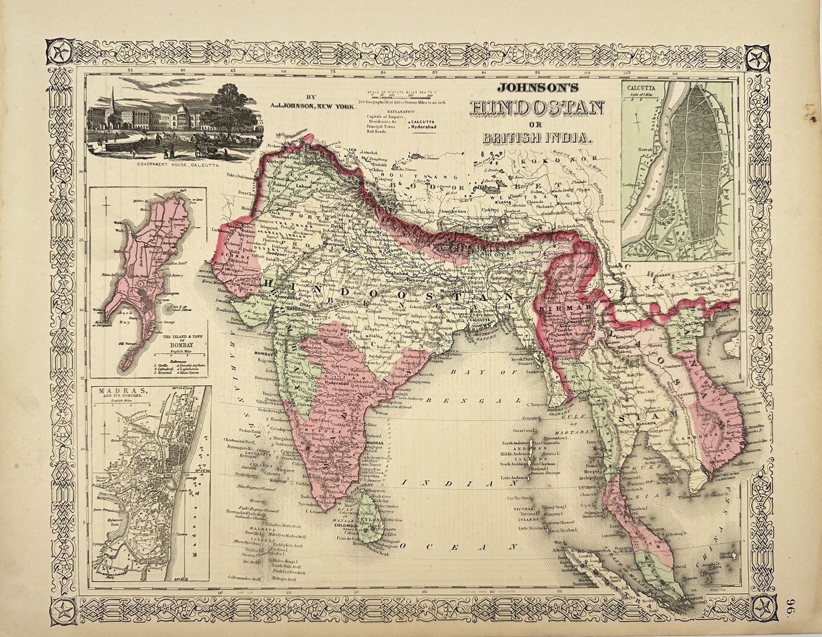 A.J. Johnson – Antique Map - Johnson's Hindoostan or British India (1 of 3)