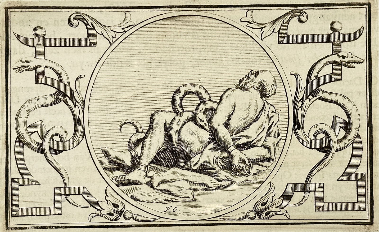 F.O. - Antique Engraving - Death of Laocoön - 16th Century: This dramatic engraving presents the death of Laocoön, the Trojan priest of Apollo, who, according to myth, was punished by the gods for warning his people against bringing the Greek horse into the c
