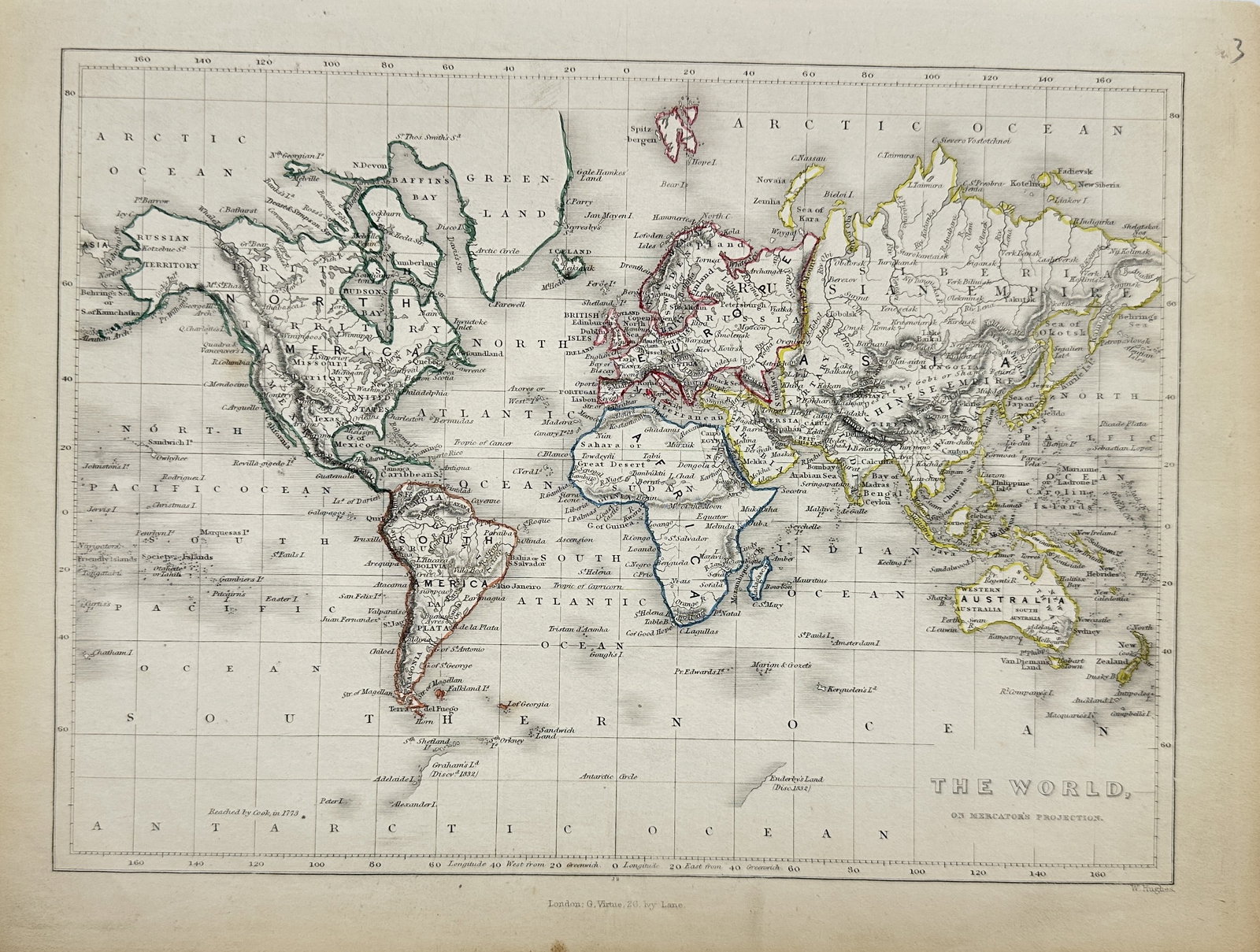Francis Paul Becker – Antique Map – The World (on Mercator’s Projection) – 1834 (1 of 3)