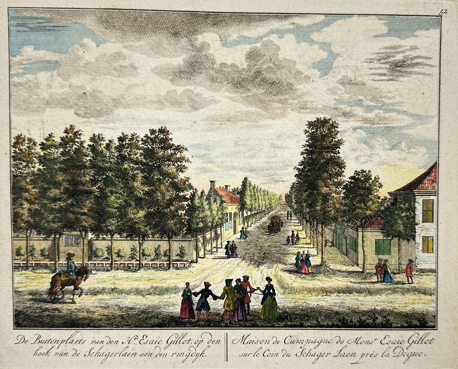 Hendrik de Leth – Hand-Colored Engraving – Maison de Campagne de Monsr Esaie Gillot sur le Coin (1 of 3)