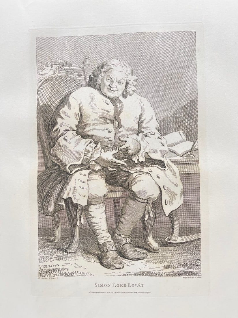 Antique Engraving - William Hogarth - Portrait of Simon Lord Lovat - E5: «Simon Lord Lovat». Superb large folio engraving is from The Whole Works of the Celebrated William Hogarth, as Originally Published. The work was published in London between 1791 and 1802. Each engr