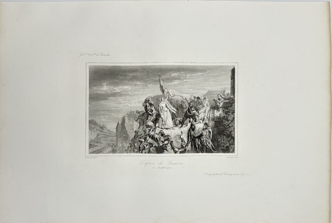 Gravure Antique Print - Édouard Cibot - Defense of Beauvais - Louis XI: Original antique engraving is from Charles Gavard’s "Galeries historiques de Versailles, Serie II, De Clovis-1643". The work was published in Paris, 1838–49. King Louis-Philippe I (1773–1850) pl
