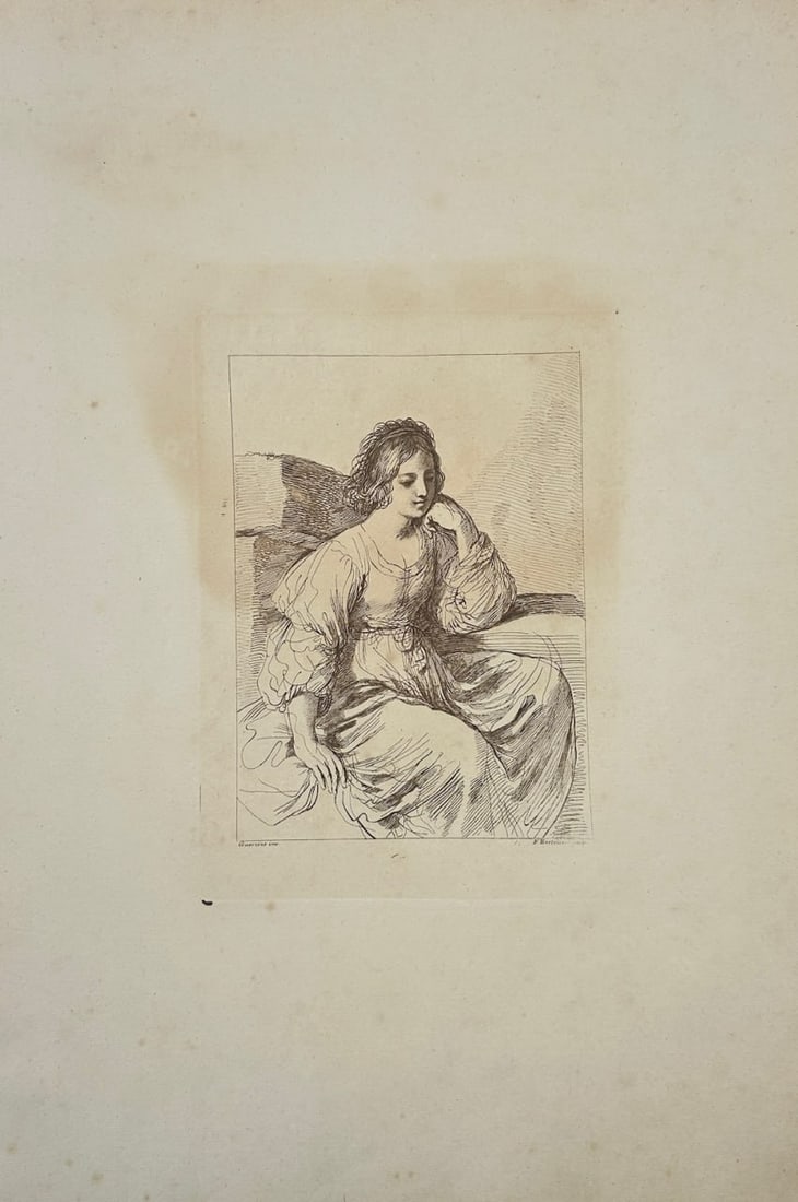 Original Antique Print - Francesco Bartolozzi - Portrait of a Lady - London - F1: "Portrait of a Lady". This magnificent print in large folio format is from work Gio, Francesco, Barbieri, detto il Guercina a Cento with paintings and drawings by Giovanni Francesco Barbieri (1591–1