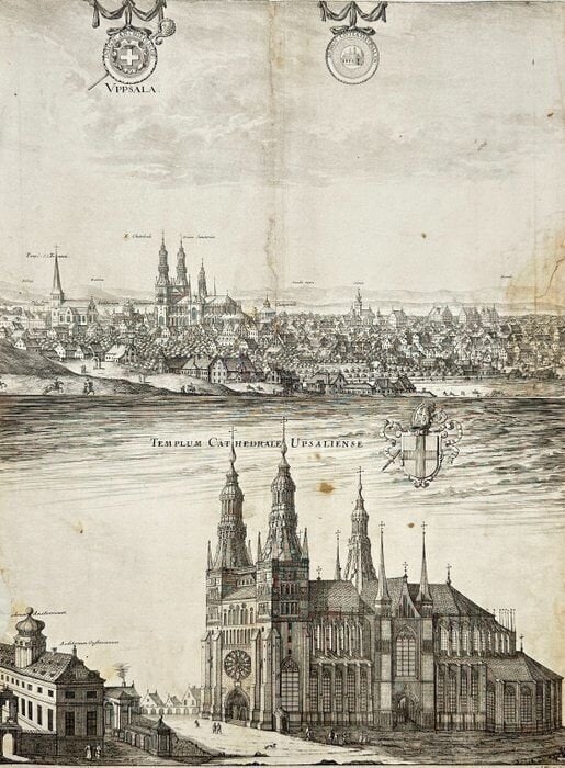 Erik Dahlberg (1625–1703) – Set of 2 Engravings – Views of Uppsala, Sweden (1 of 5)