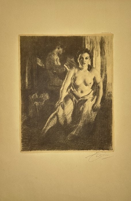 Anders Zorn (1860–1920), after – Etching – Nude Woman in Motion – Hand-signed – c.1908 (1 of 5)