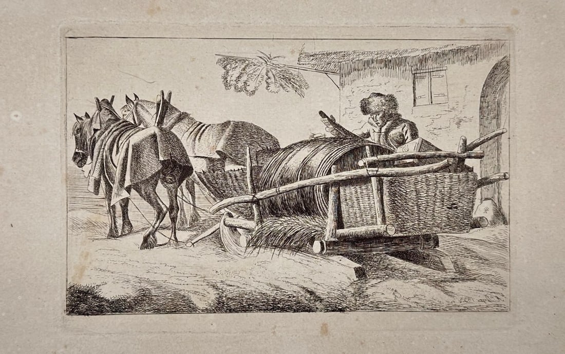 Johann Adam Klein (1792–1875) – Rural Scene with Horses and Cart – Etching (c.1850) (1 of 3)