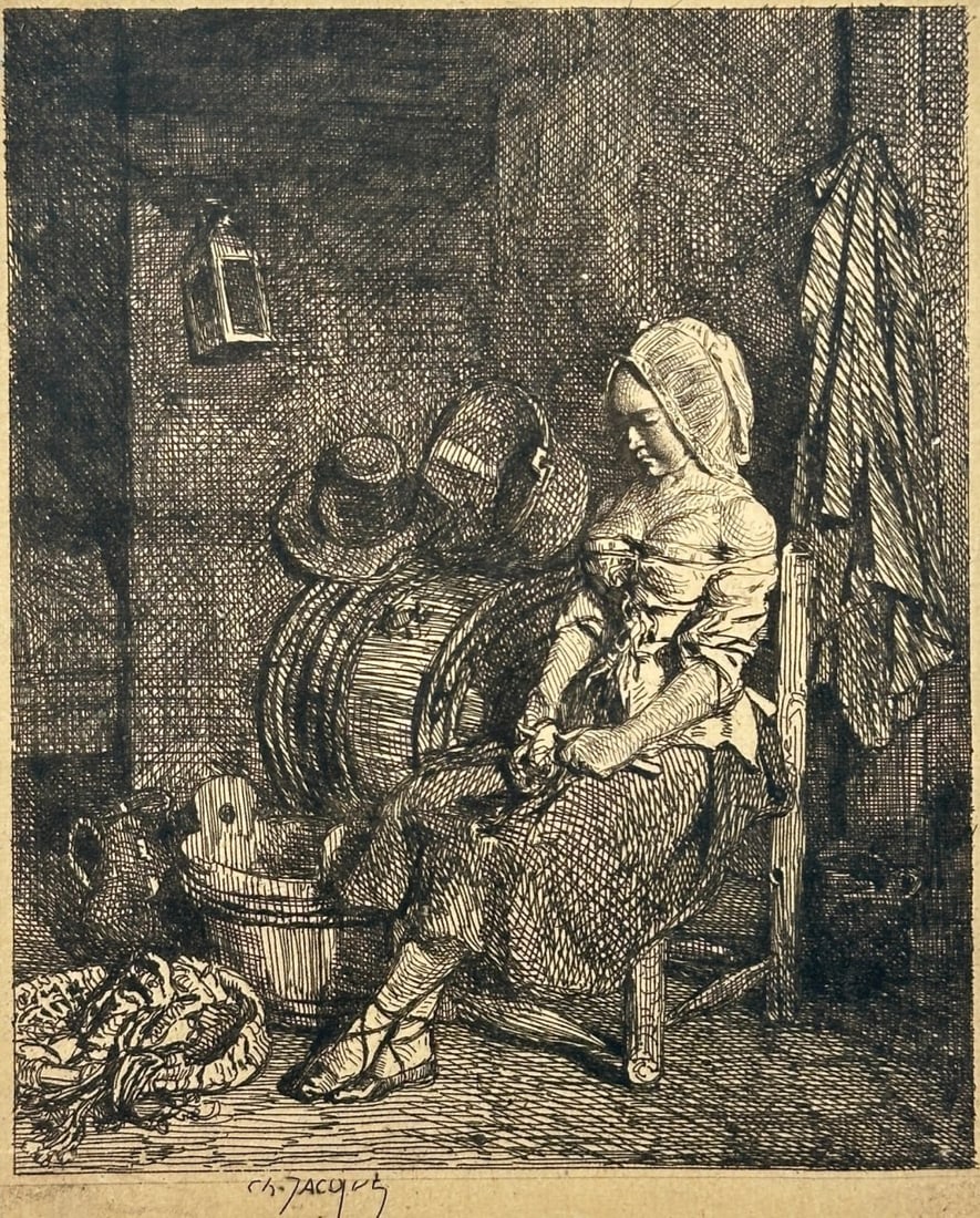 Charles Jacque (1813–1894) – Vegetable Peeler – Engraving (1860–80) (1 of 3)