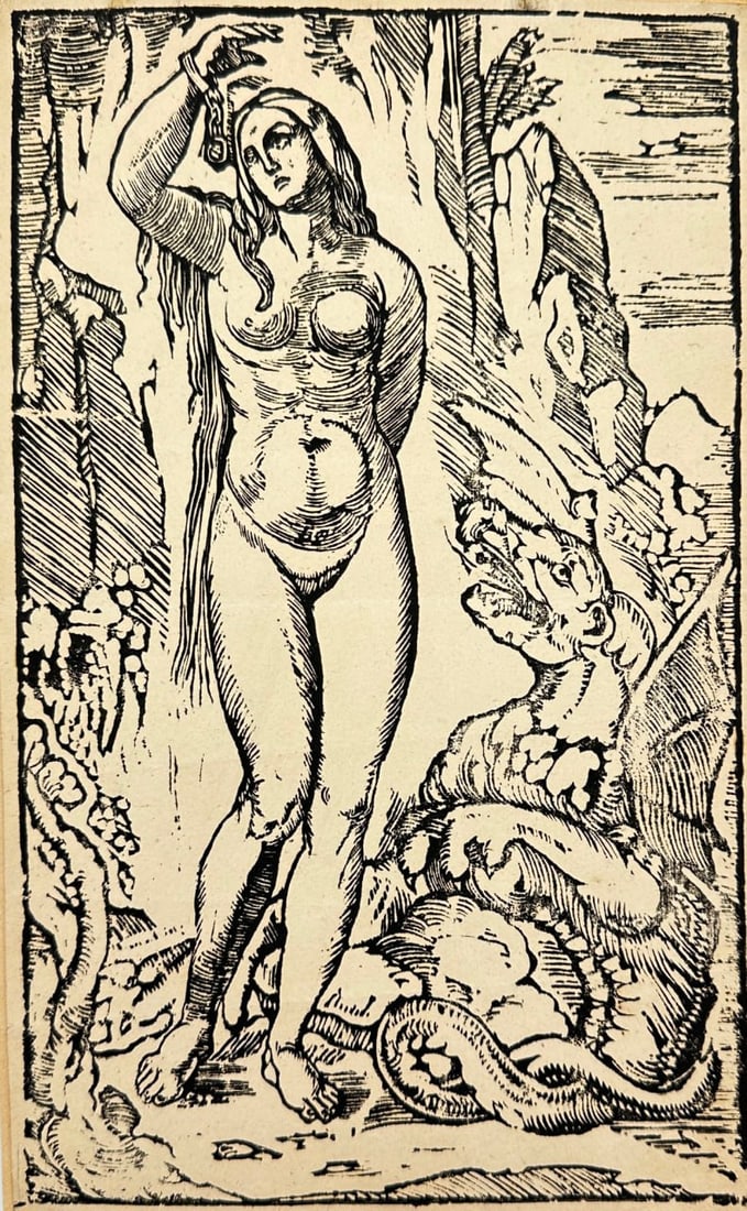 Lucas Cranach (1472–1553), after – Andromeda with Sea Monster – Woodcut (19th–20th Century) (1 of 4)