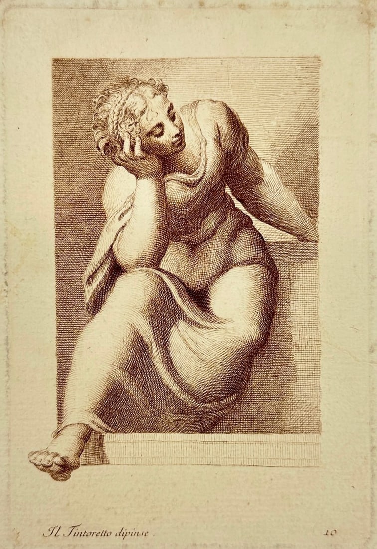 Domenico Tintoretto (1560–1635), etched by Antonio Maria Zanetti II – A Seated Young Woman (1 of 4)