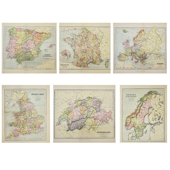John Bartholomew (1831–1893) – Set of 6 Original Antique Maps – Copper Engravings (1850) (1 of 19)