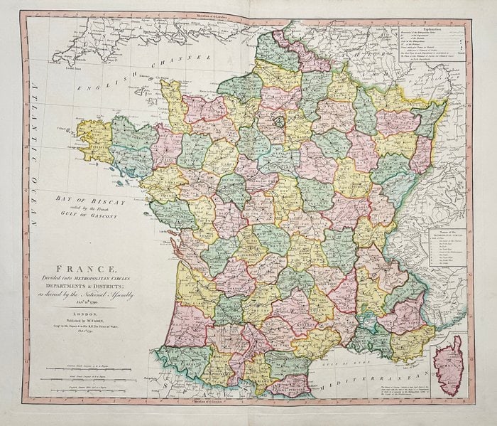 William Faden (1750–1836) – France, Divided into Metropolitan Circles, Departments & Districts (1 of 5)