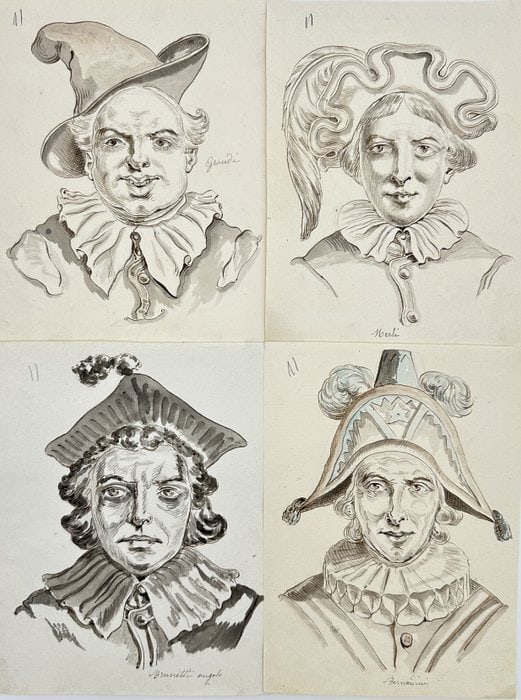 European School (18th Century) – Set of 4 Portraits – Old Master Drawings – Watercolour (1 of 5)