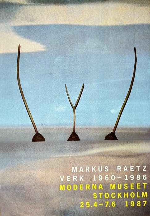 Markus Raetz (1941–2020) – Verk 1960–1986 – Exhibition Poster – Lithographic Print (1987): This original exhibition poster was produced for Markus Raetz’s 1987 retrospective Verk 1960–1986 at Moderna Museet in Stockholm, and features one of the artist’s quietly powerful compositions.