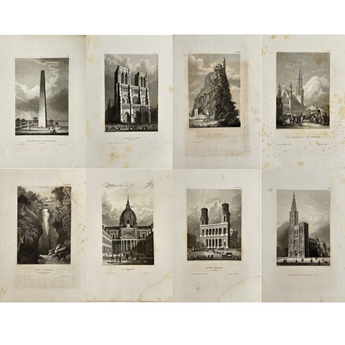 Joseph Meyer (1796–1856) – Set of 8 Prints – Notre Dame Cathedral, Paris – Steel Engravings (1 of 9)