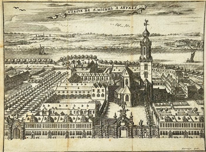 Jacobus Harrewijn (1647–1709) – View of Saint Michael’s Abbey in Antwerp – Antique Engraving (1 of 5)