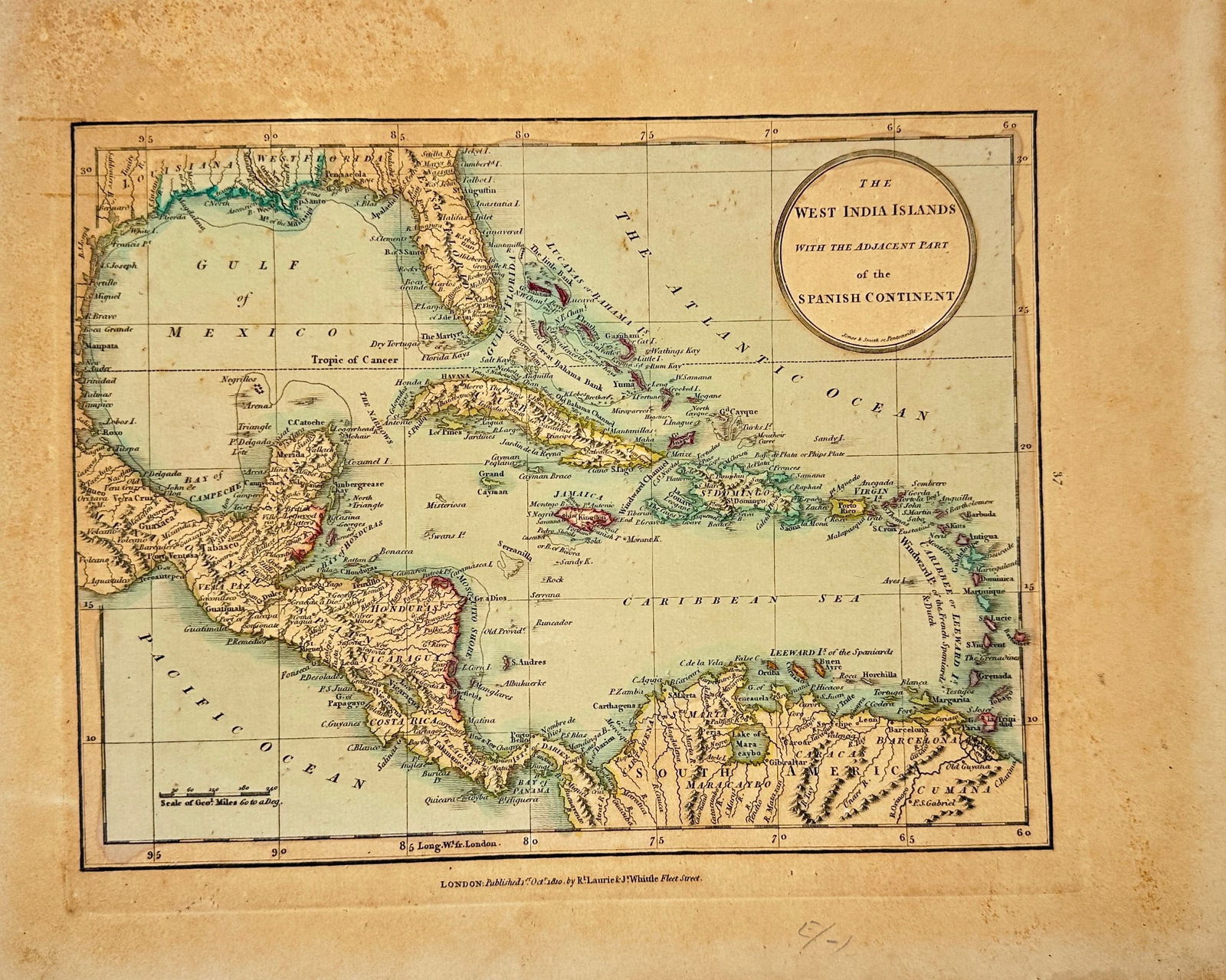 William Faden (1749–1836) – Map of the West India Islands and the Adjacent Coast – Engraving (1 of 3)