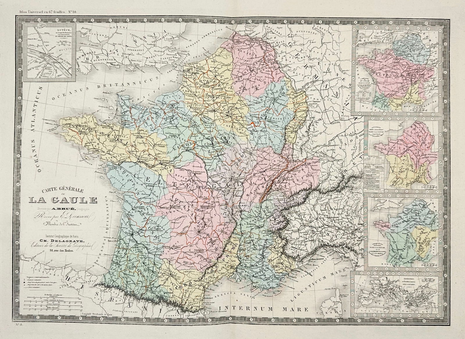 Adrien-Hubert Brué (1786–1832) – Map of Ancient Gaul (La Gaule) – Copperplate Engraving (1 of 3)