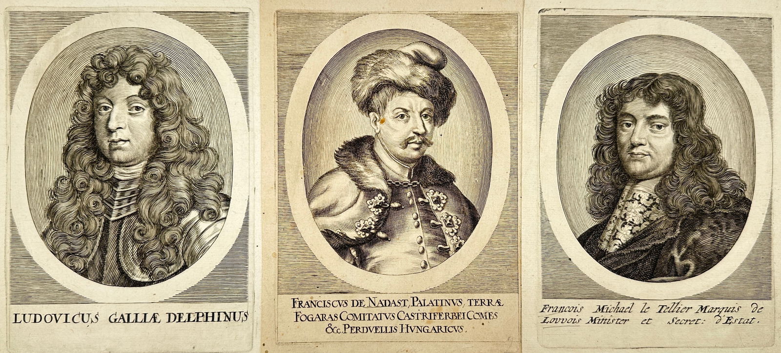 Matthäus Merian School – Set of 3 Baroque Portraits – Louis, Nádasdy, Le Tellier – Etchings (1 of 3)