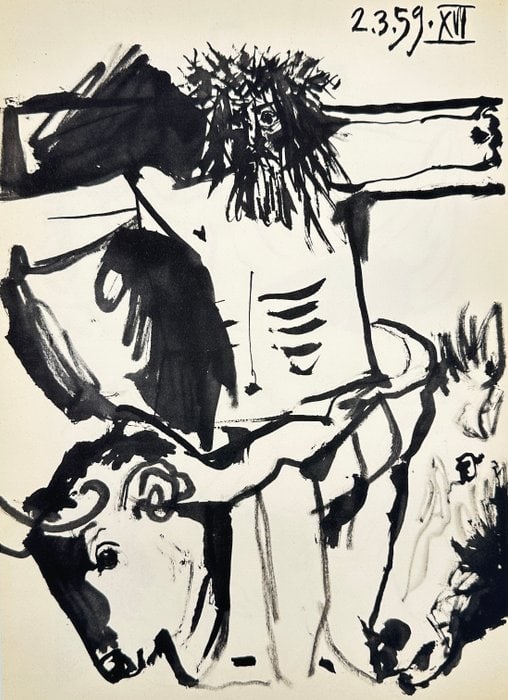 Pablo Picasso (1881–1973) – Sketch of Jesus Christ with a Horse and a Bull – Lithograph XVI (1 of 5)