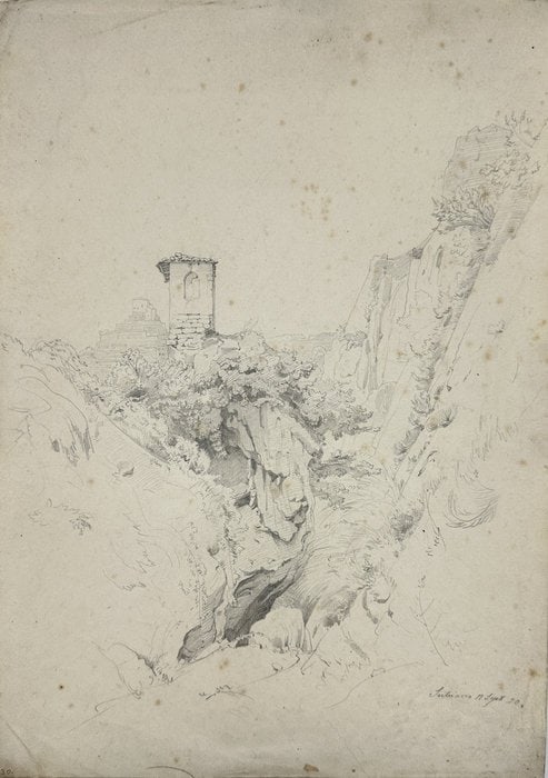 Louis Kolitz - Antique Landscape Drawing – Italian Ruins and Rocky Gorge (1 of 5)