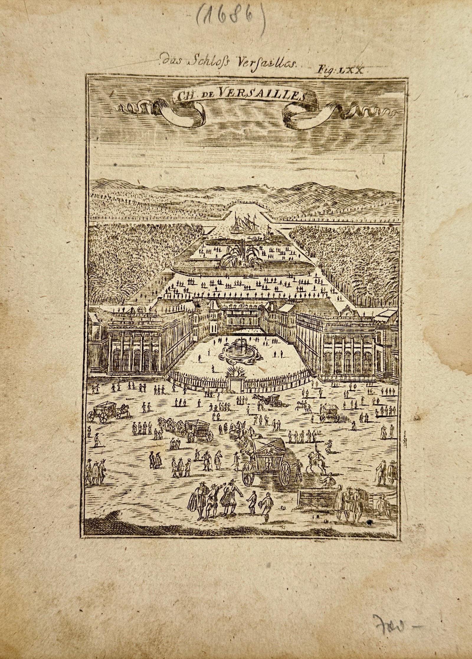Alain Manesson Mallet – Engraving of the Palace of Versailles – Description de l’Univers (1 of 2)