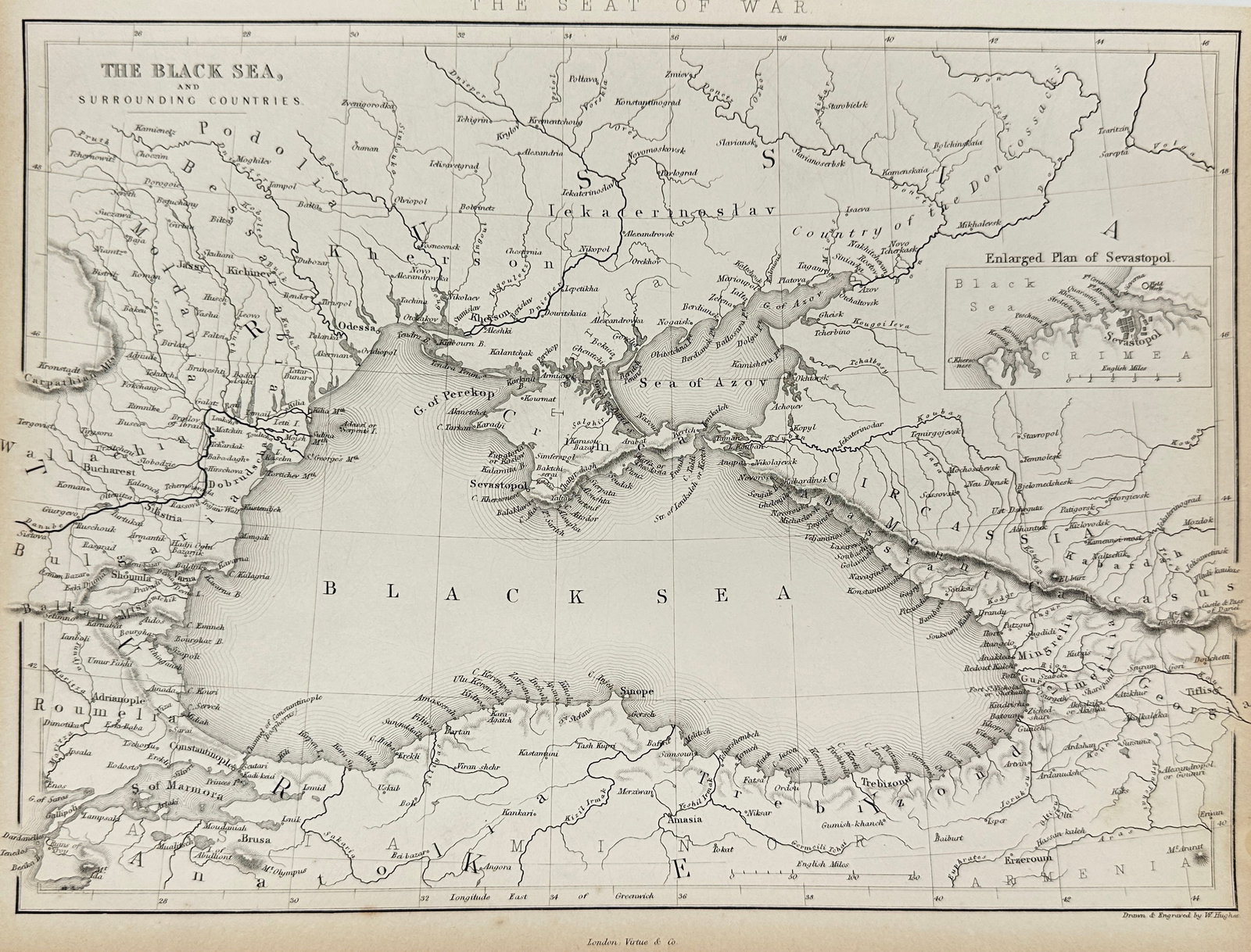 William Hughes – Map of the Black Sea and Surrounding Countries – The Seat of War – Engraving (1 of 2)
