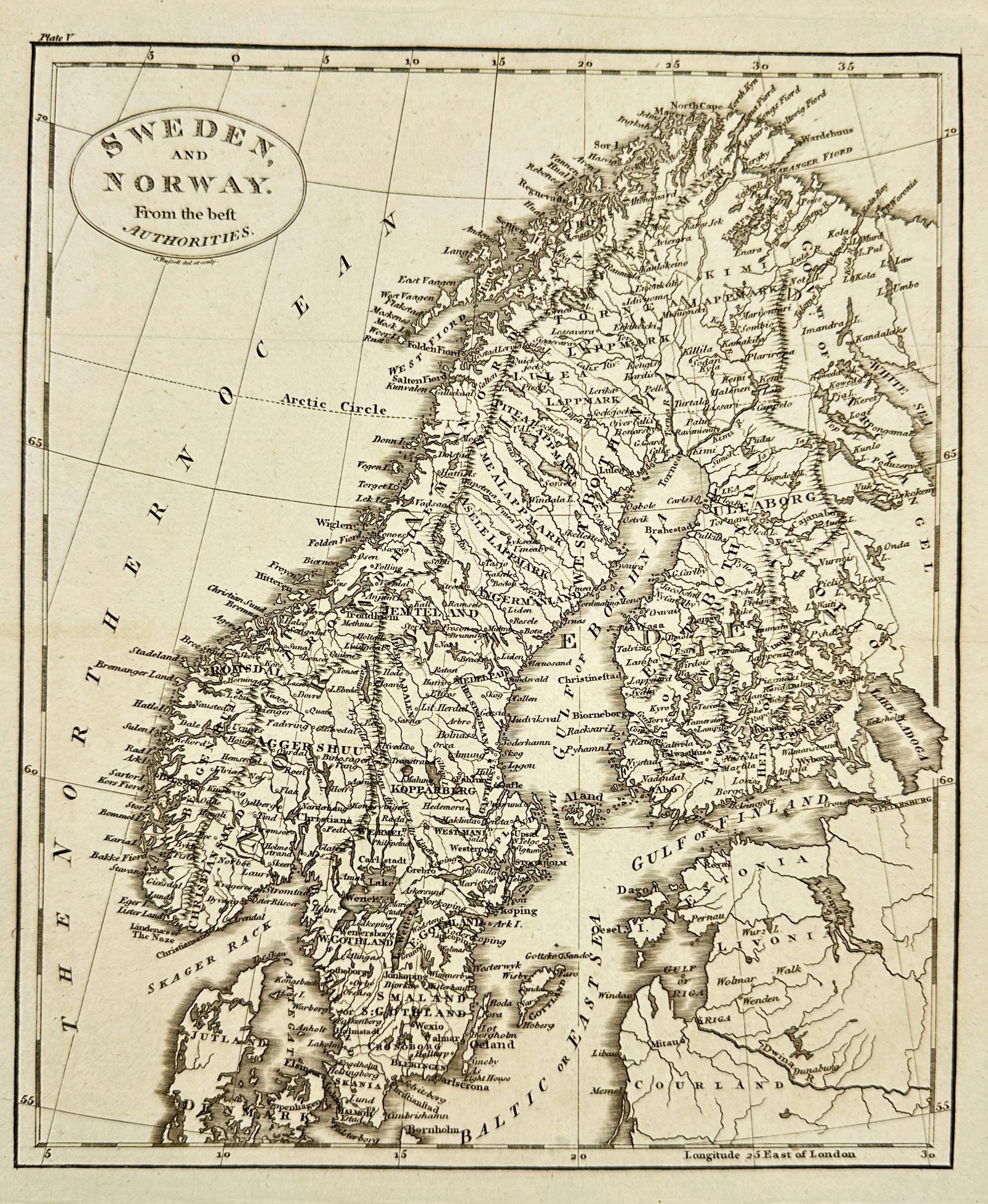 John Russell – Map of Sweden and Norway – From the Best Authorities – Engraving: This finely engraved map of Sweden and Norway was created by British cartographer John Russell and compiled using the best available sources of the period. It includes extensive detail of towns, river