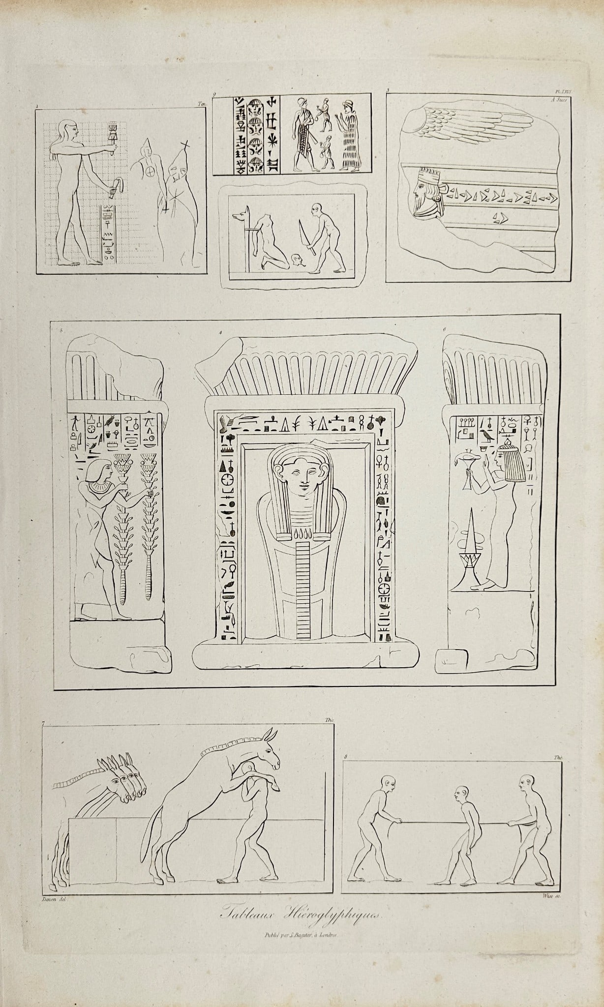 Dominique Vivant Denon – Deity Figures – Engraving from Voyage dans la Basse et la Haute Égypte: This original antique engraving depicting Egyptian deity figures is from Dominique Vivant Denon’s monumental work Voyage dans la Basse et la Haute Égypte, pendant les campagnes de Bonaparte, publis