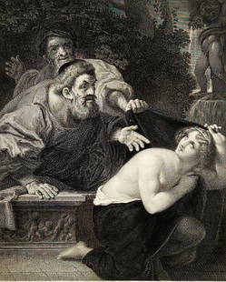 John Henry Watt – Susanna and the Elders – Engraving after Lodovico Carracci: This engraving by John Henry Watt depicts the biblical scene of Susanna and the Elders, originally painted by Lodovico Carracci. The composition captures Susanna in a moment of distress confronted by