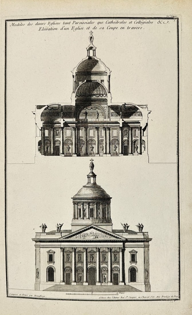 Jean-François de Neufforge – Antique Architectural Print – Models of Churches – France (1770) (1 of 1)