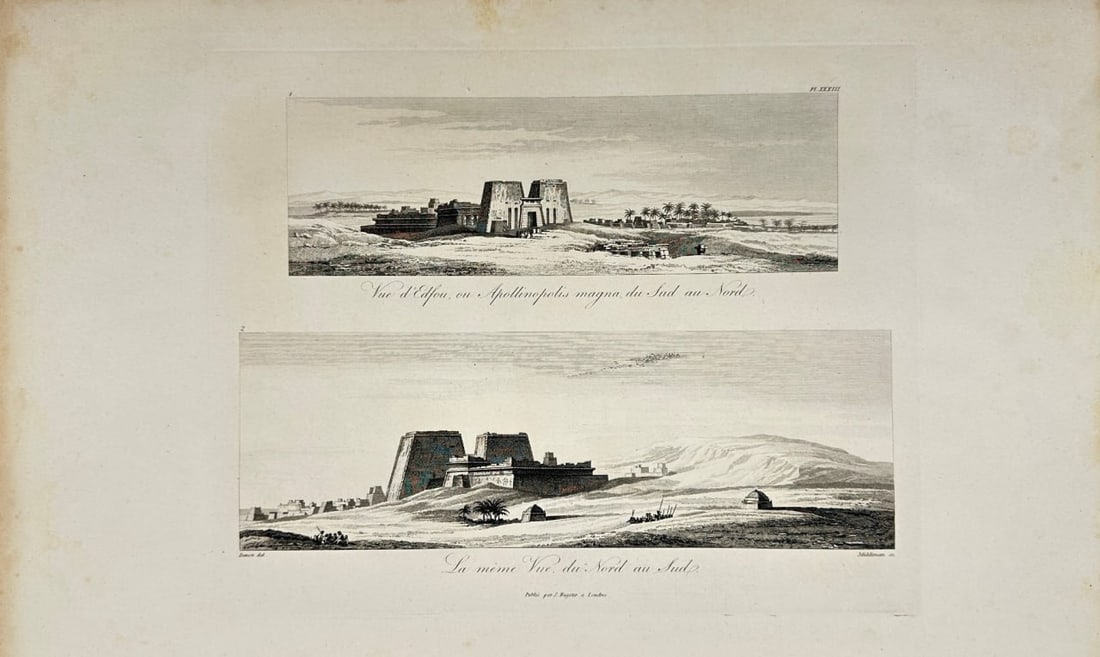 Dominique Vivant Denon – Antique Engraving – View of Edfu Temple – Egypt (1809) (1 of 2)