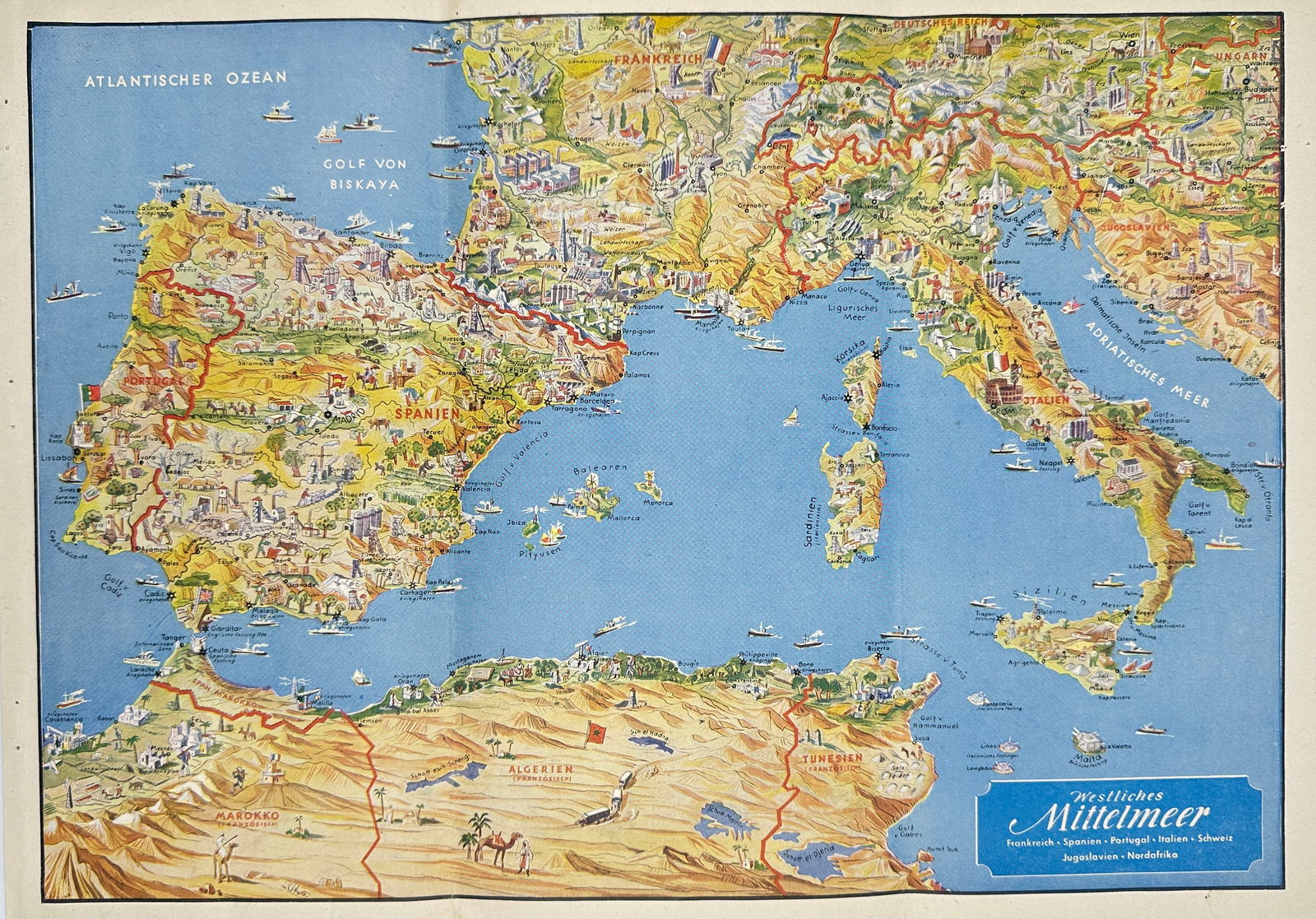Westliches Mittelmeer – Color Map - Frankreich, Spanien, Portugal, Italien, Schweiz, Jugoslawien (1 of 2)