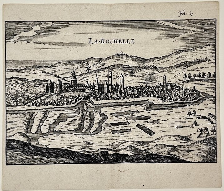 Christophe Tassin – View of La Rochelle – Engraving (1638): This historical engraving, titled La Rochelle, was created by the French cartographer and engraver Christophe Tassin in 1638 as part of his renowned series Les Plans et Profils de Toutes les Principal