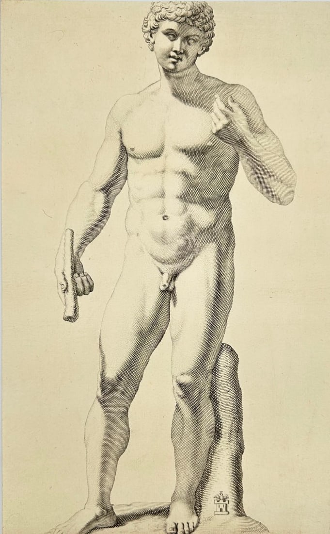 Joachim Sandrart – Statue of a Youth from the Galleria Giustiniana – Engraving (1 of 3)