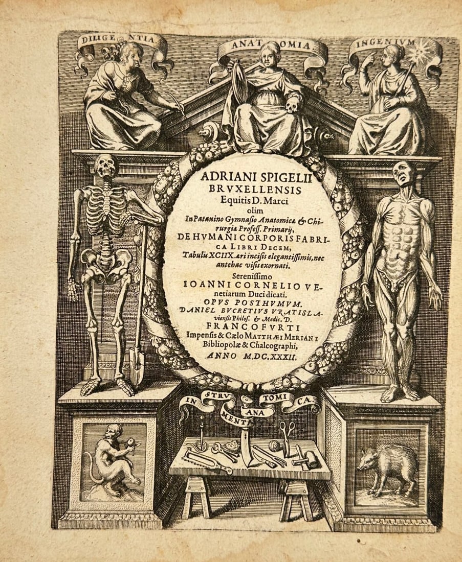 Adriaan van den Spiegel – Frontispiece of De Humani Corporis Fabrica – Engraving (1 of 3)