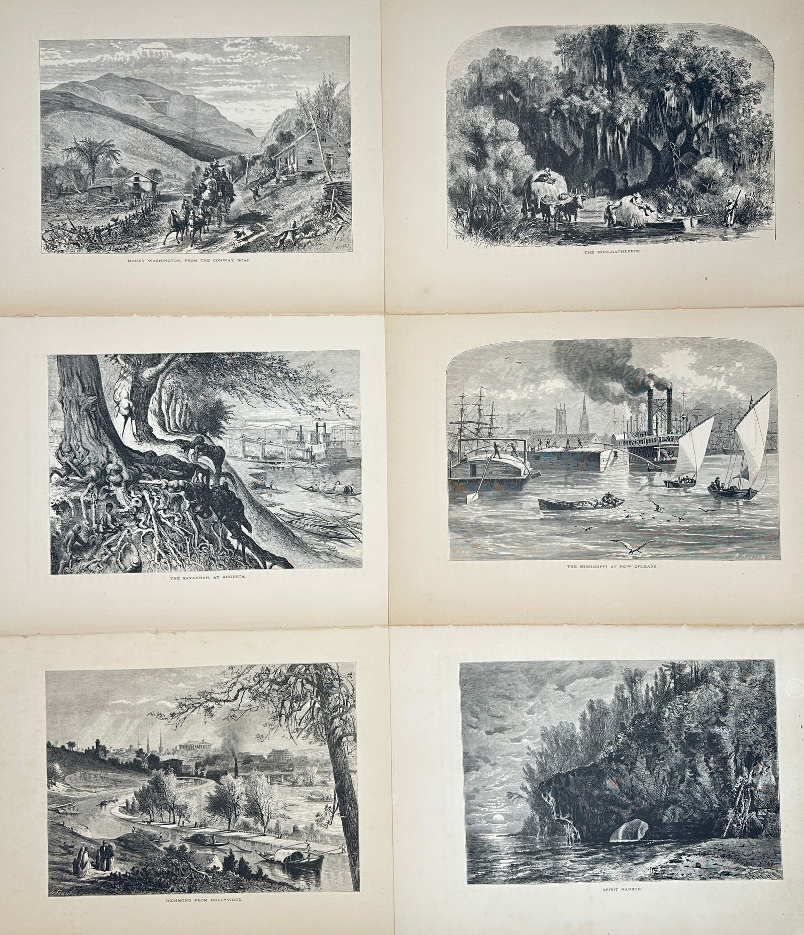 Harry Fenn – Set of 6 Landscape Wood Engravings – Mississippi River, New Orleans, Mammoth Cave (1 of 3)